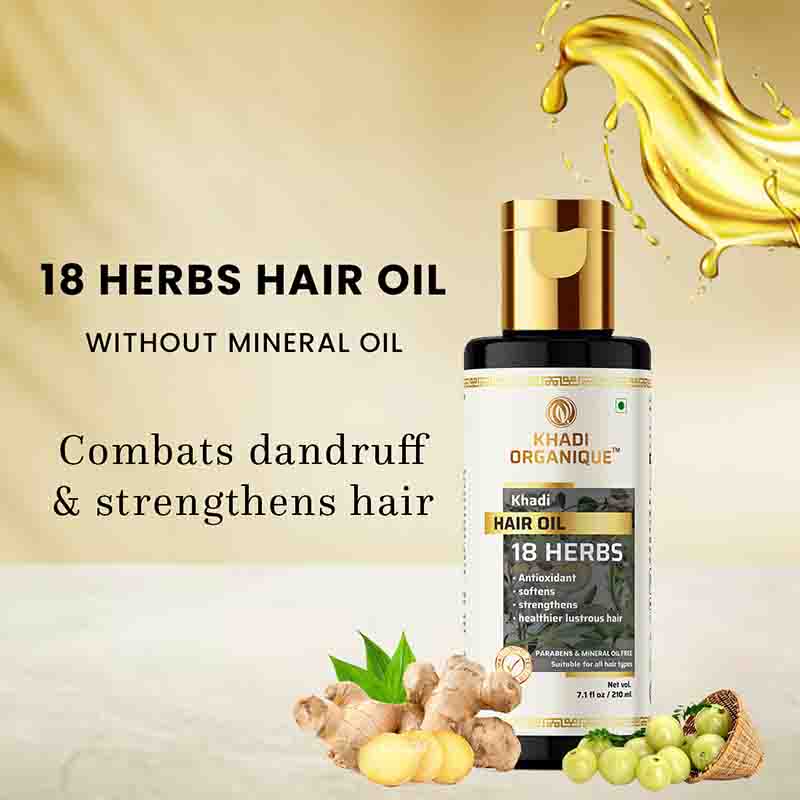 Khadi Organique 18 Herbs Hair Oil Paraben Mineral Oil Free -210ml