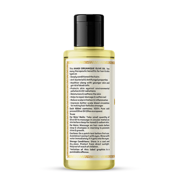 Khadi Organique Olive Oil (100% Cold Pressed Oil) -210ml