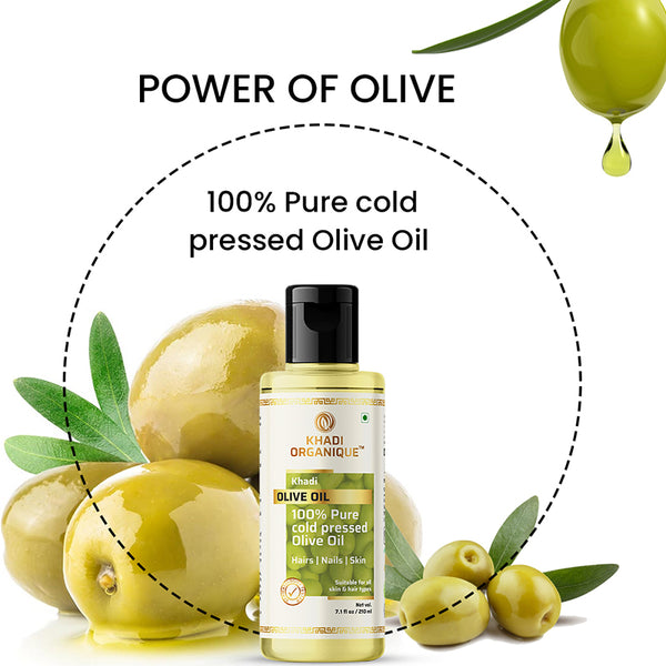 Khadi Organique Olive Oil (100% Cold Pressed Oil) -210ml