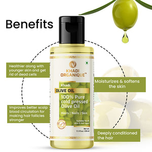 Khadi Organique Olive Oil (100% Cold Pressed Oil) -210ml