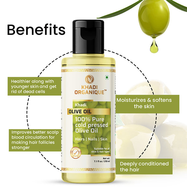Khadi Organique Olive Oil (100% Cold Pressed Oil) -210ml