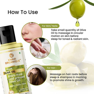Khadi Organique Olive Oil (100% Cold Pressed Oil) -210ml