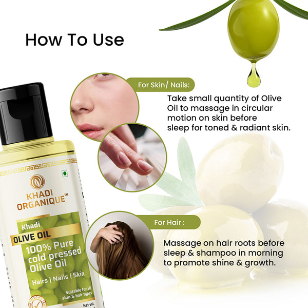 Khadi Organique Olive Oil (100% Cold Pressed Oil) -210ml