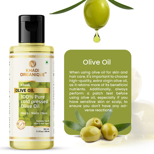 Khadi Organique Olive Oil (100% Cold Pressed Oil) -210ml