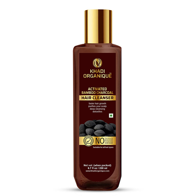 Khadi Organique Activated Bamboo Charcoal Hair Cleanser/Shampoo - SLS And Paraben Free-200 ml