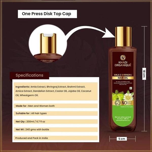Khadi Organique Amla & Bhringraj Hair Oil Premium -200 ml
