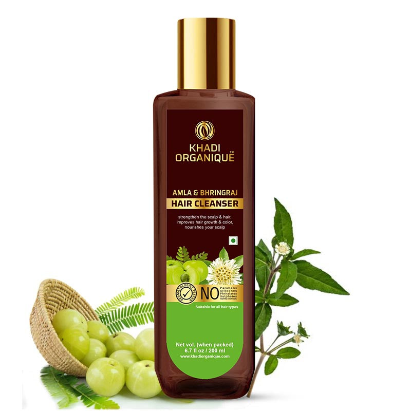 Khadi Organique Amla & Bhringraj Hair Cleanser/Shampoo - SLS and Paraben Free-200 ml