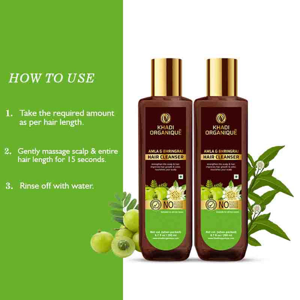 Khadi Organique Amla & Bhringraj Hair Cleanser-SLS/Paraben Free Set of 2