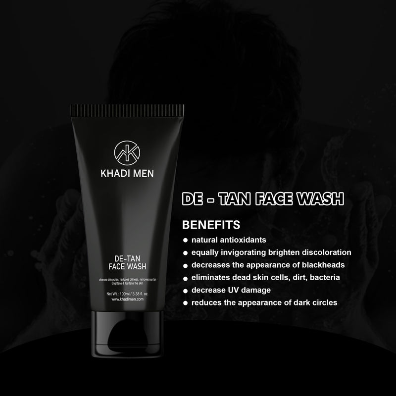 Khadi Men De-Tan Face Wash - Natural Ingredients for Radiant Skin - Deep Cleansing & Anti-Tan Formula - 100ML