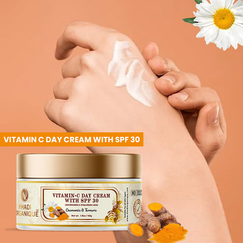 Khadi Organique Vitamin C Day Cream With SPF 30 For Dark Spots & Dull Skin - 50gm