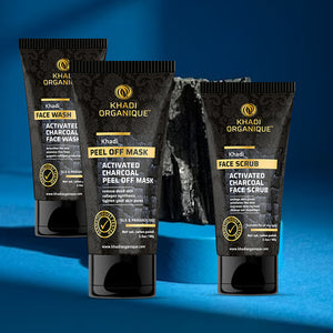 Khadi Organique Activated Charcoal Face Wash, Scrub & Peel Off Mask Gift Kit