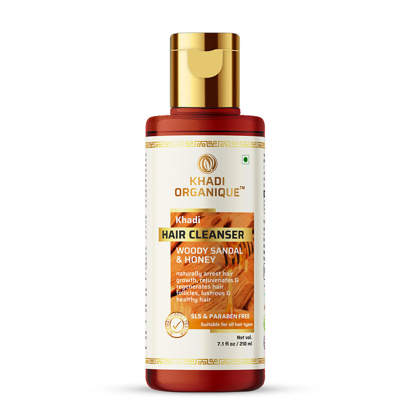 Khadi Organique Woody Sandal & Honey Hair Cleanser (Shampoo) - SLS And Paraben Free - 210ml