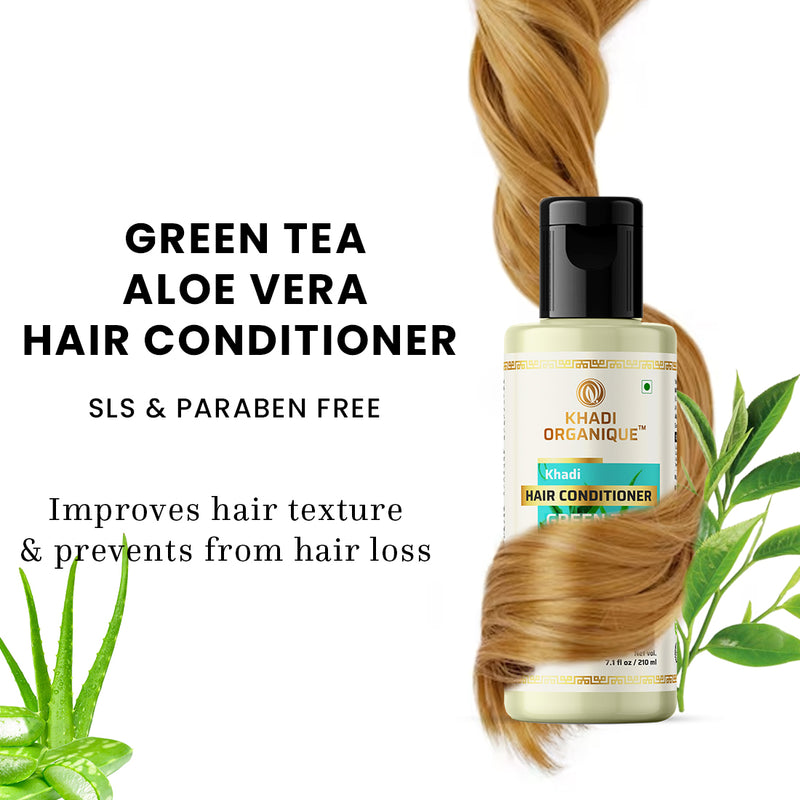 Khadi Organique Green Tea Aloe Vera Hair Conditioner - Sls & Paraben Free - 210ml