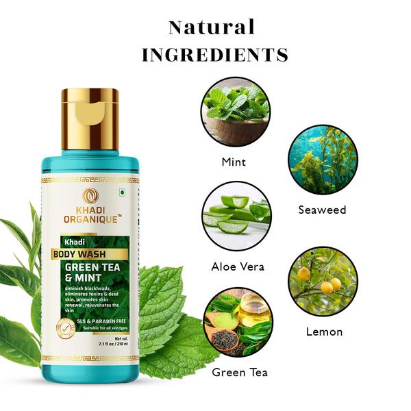 Khadi Organique Green Tea & Mint Body Wash - SLS And Paraben Free