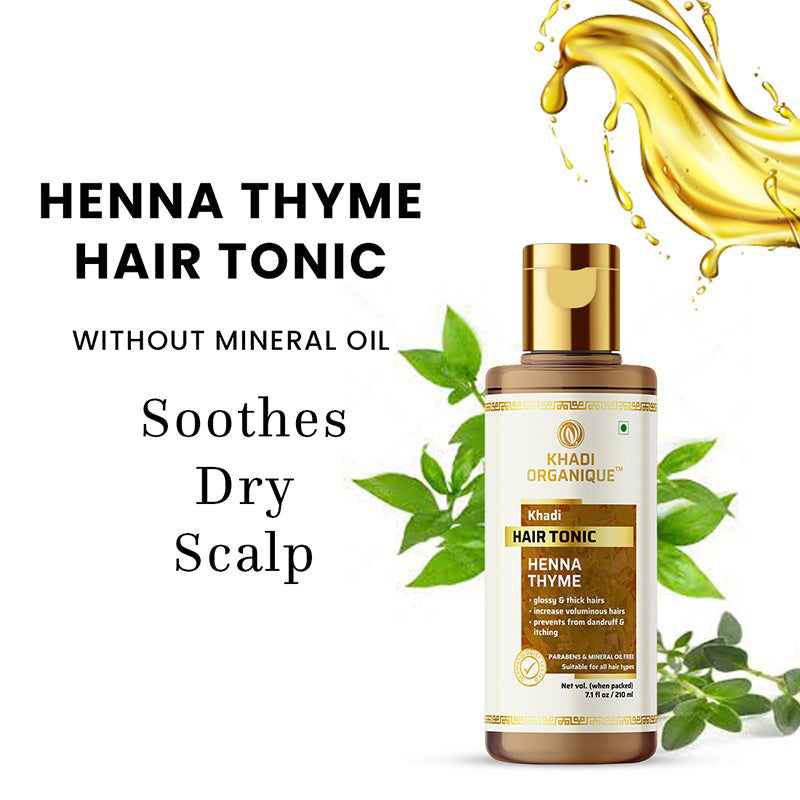 Khadi Organique Henna Thyme Hair Tonic Paraben Mineral Oil Free -210ml