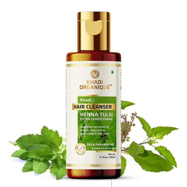 Khadi Organique Henna Tulsi Extra Conditioning Hair Cleanser (Shampoo) - SLS And Paraben Free - 210ml