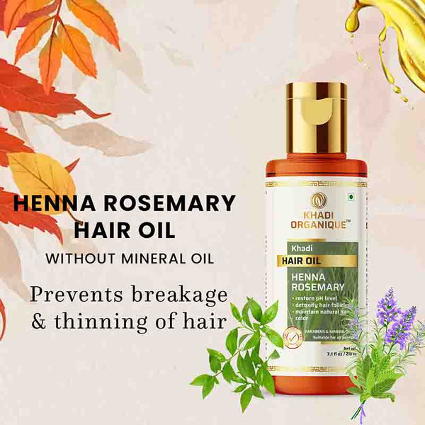 Khadi Organique Henna Rosemary Hair Oil Paraben Mineral Oil Free -210ml