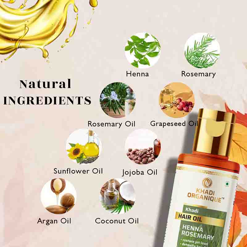 Khadi Organique Henna Rosemary Hair Oil Paraben Mineral Oil Free -210ml