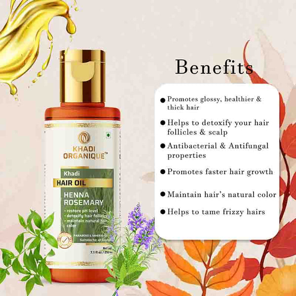 Khadi Organique Henna Rosemary Hair Oil Paraben Mineral Oil Free -210ml