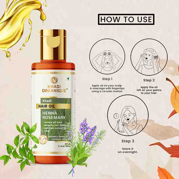 Khadi Organique Henna Rosemary Hair Oil Paraben Mineral Oil Free -210ml