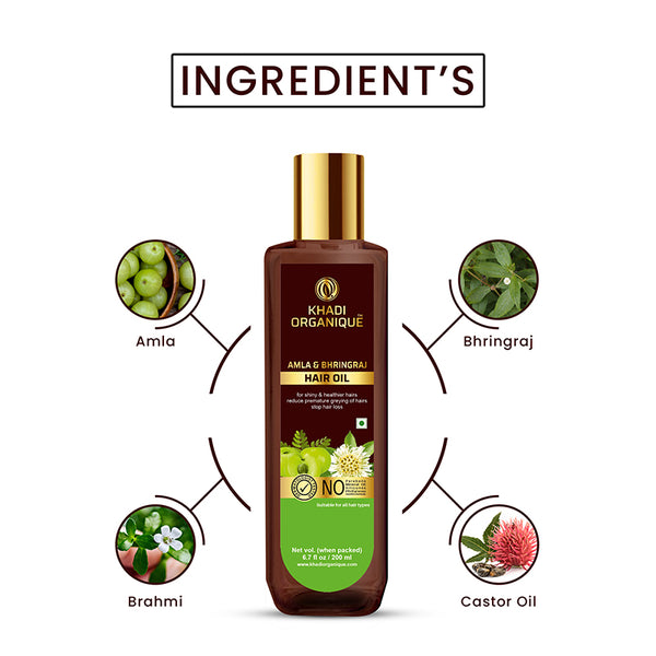 Khadi Organique Amla & Bhringraj Hair Oil Premium -200 ml