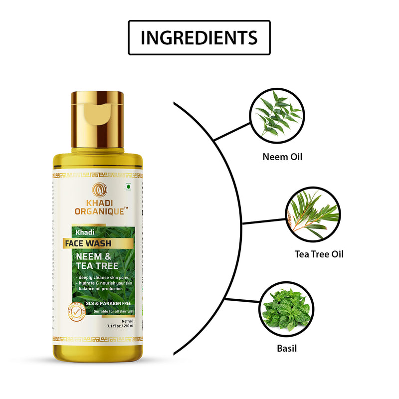 Khadi Organique Neem & Tea Tree Face Wash (SLS & Paraben Free)-210 ml