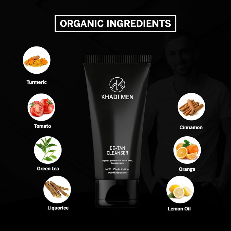 Khadi Men De-Tan Cleanser - Natural Formula for Glowing Skin | Removes Tan & Impurities - 100ML