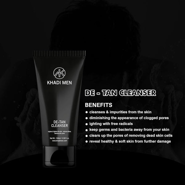 Khadi Men De-Tan Cleanser - Natural Formula for Glowing Skin | Removes Tan & Impurities - 100ML