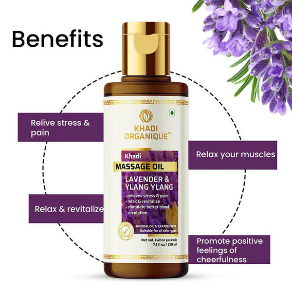 Khadi Organique Lavender & Ylang Ylang Masaage Oil Paraben Mineral Oil Free - 210ml