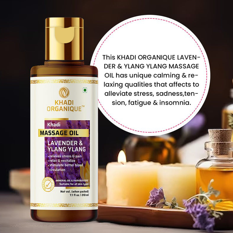 Khadi Organique Lavender & Ylang Ylang Masaage Oil Paraben Mineral Oil Free - 210ml