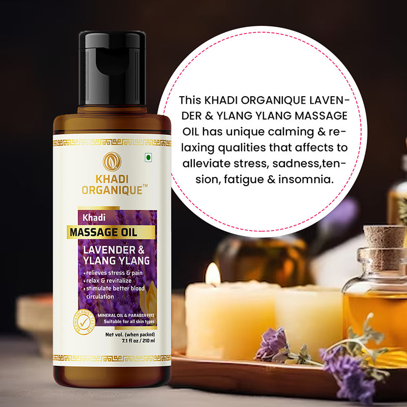 Khadi Organique Lavender & Ylang Ylang Masaage Oil Paraben Mineral Oil Free - 210ml