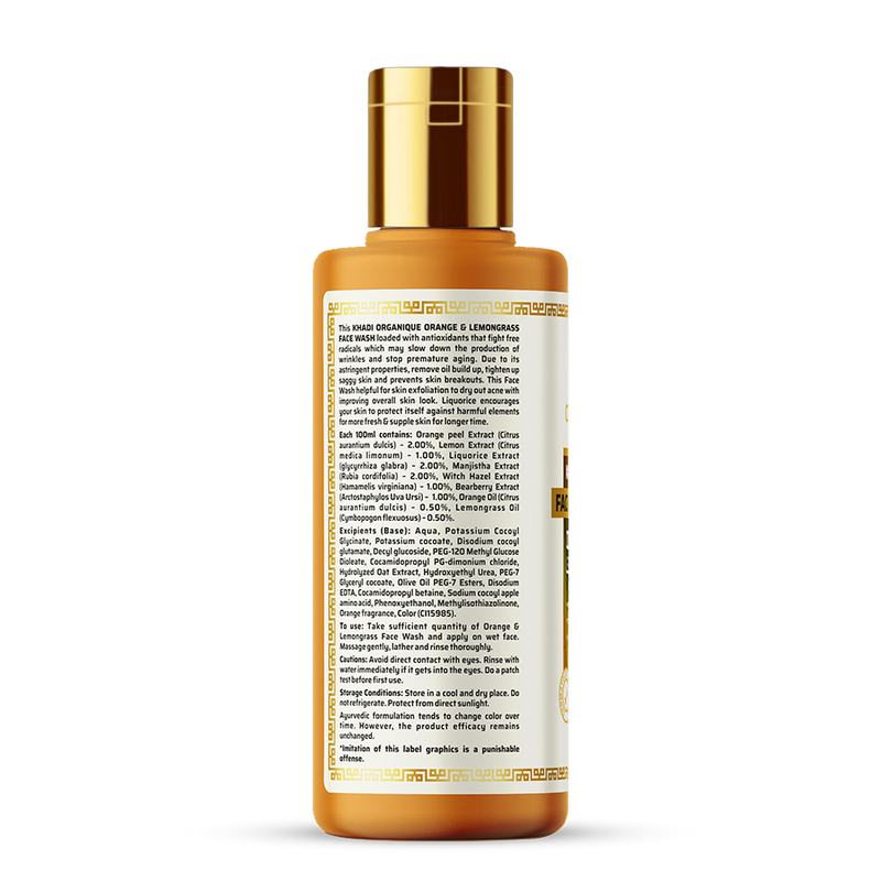 Khadi Organique Orange & Lemongrass Face Wash (SLS & PARABEN FREE)