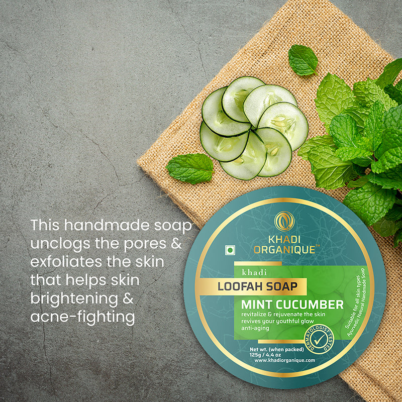 Khadi Organique Mint Cucumber Loofah Soap