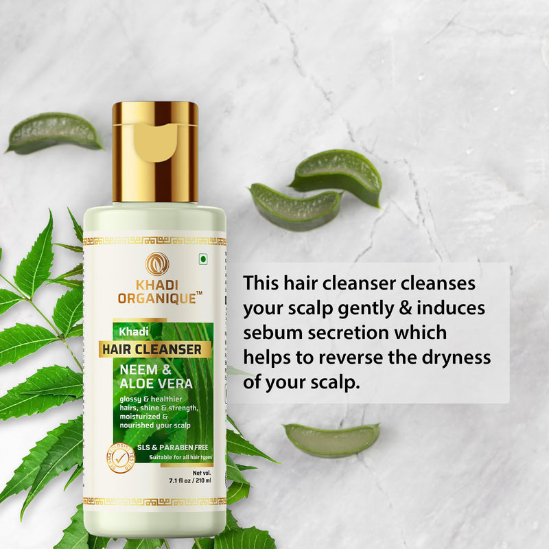 Khadi Organique Neem & Aloe Vera Hair Cleanser (Shampoo) - SLS And Paraben Free - 210ml