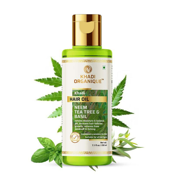 Khadi Organique Neem Tea Tree & Basil Hair Oil Paraben Mineral Oil Free -210ml