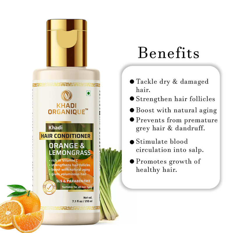 Khadi Organique Orange & Lemongrass Hair Conditioner (SLS & PARABEN FREE) - 210ml