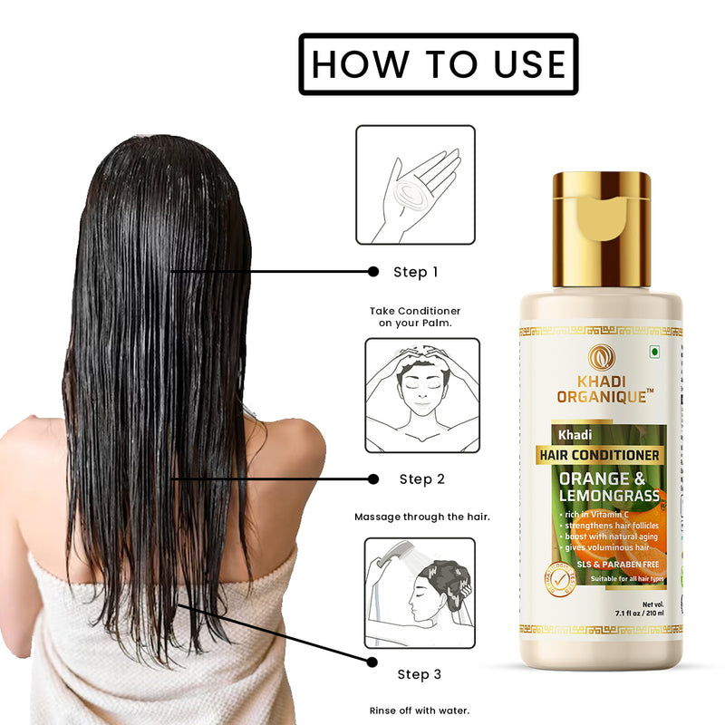 Khadi Organique Orange & Lemongrass Hair Conditioner (SLS & PARABEN FREE) - 210ml