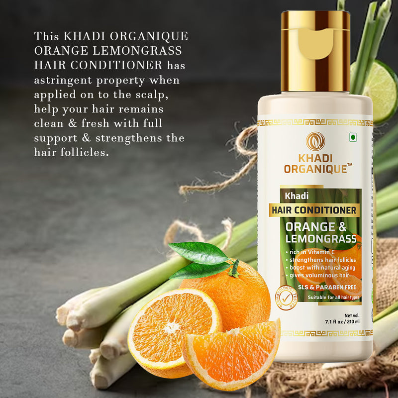 Khadi Organique Orange & Lemongrass Hair Conditioner (SLS & PARABEN FREE) - 210ml