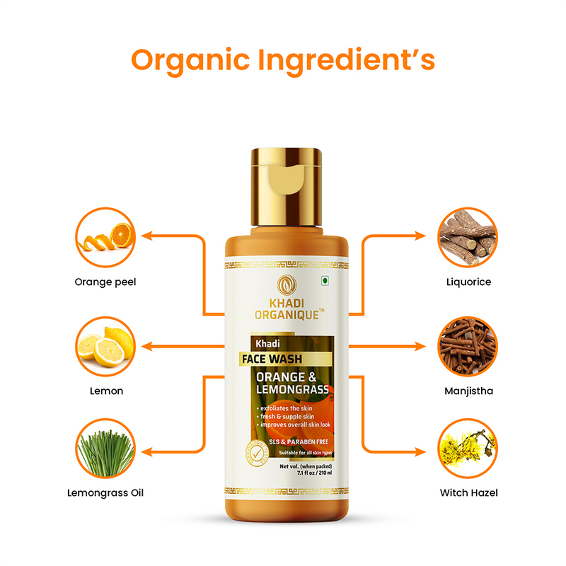 Khadi Organique Orange & Lemongrass Face Wash (SLS & PARABEN FREE)