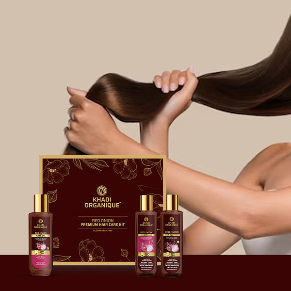 Khadi Organique Red Onion Hair Oil, Cleanser & Conditioner Gift Kit(300ml)