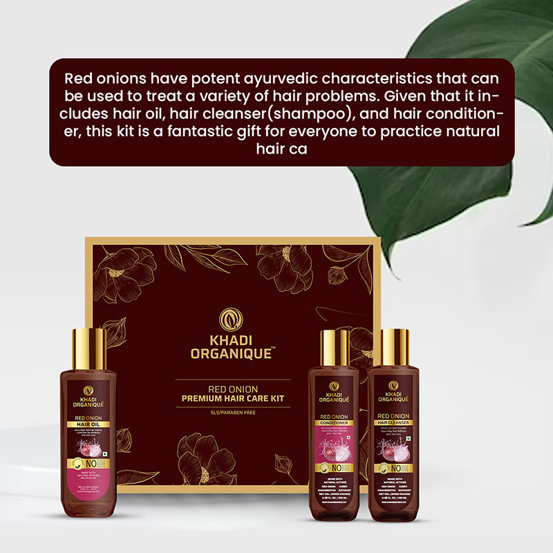 Khadi Organique Red Onion Hair Oil, Cleanser & Conditioner Gift Kit(300ml)