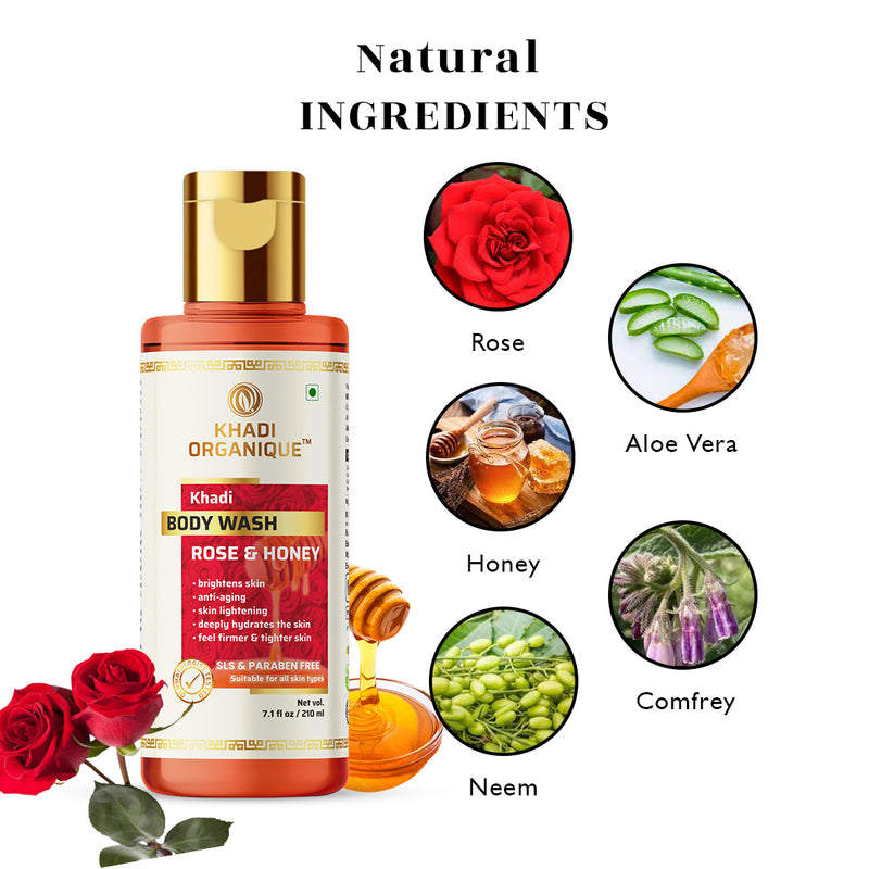 Khadi Organique Rose & Honey Body Wash (SLS & Paraben Free)