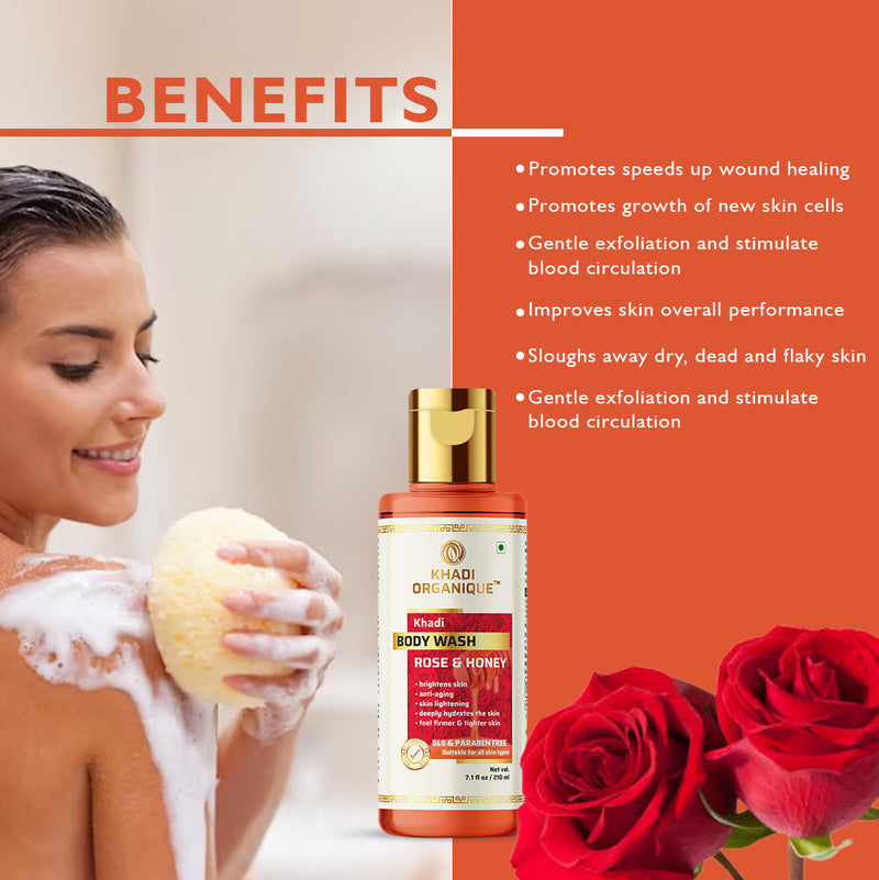 Khadi Organique Rose & Honey Body Wash (SLS & Paraben Free)