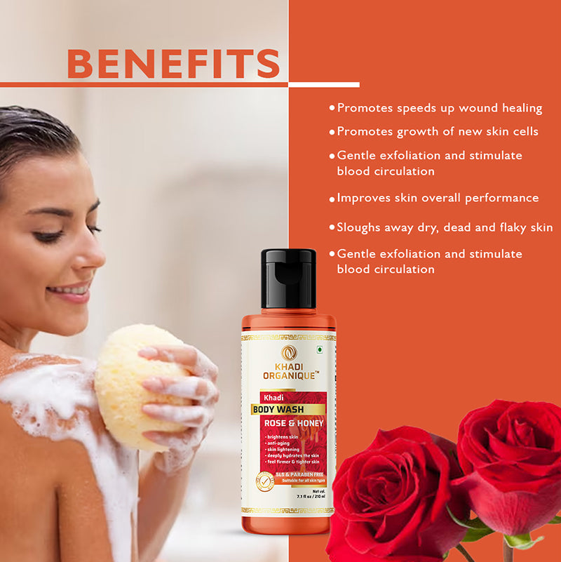 Khadi Organique Rose & Honey Body Wash (SLS & Paraben Free)