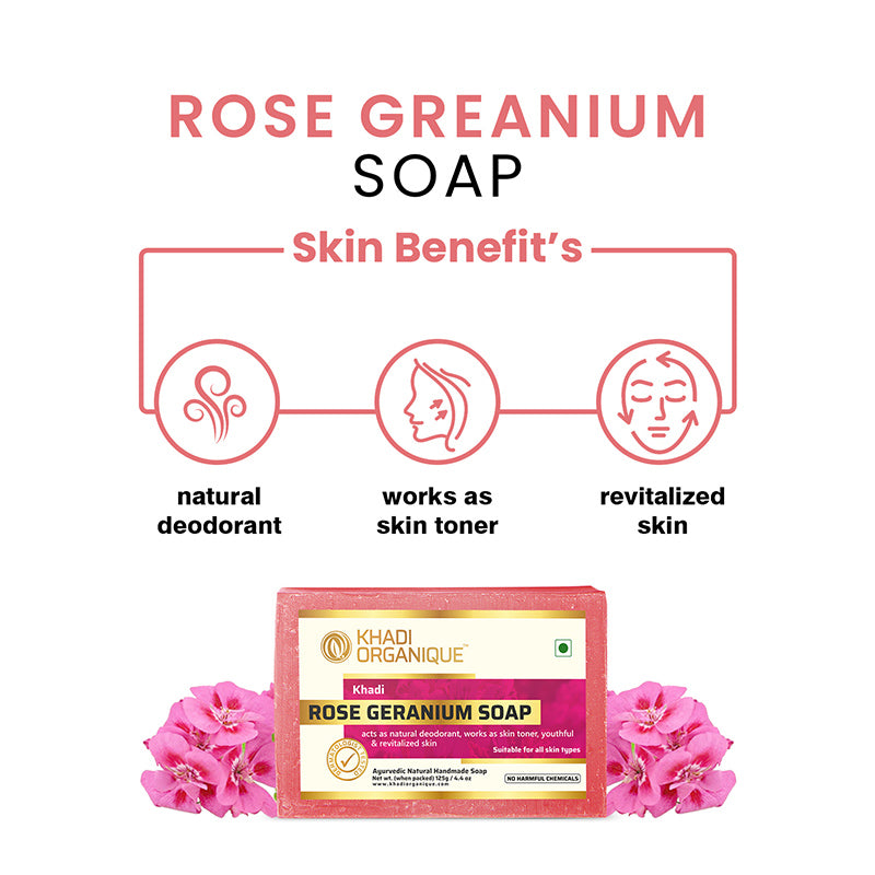 KHADI ORGANIQUE ROSE GERANIUM SOAP (Pack Of 3)