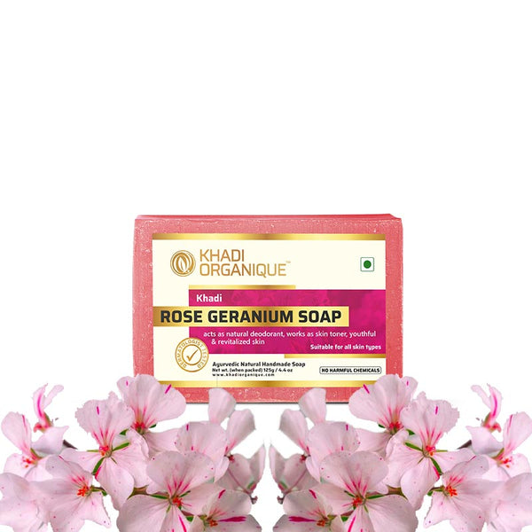 KHADI ORGANIQUE ROSE GERANIUM SOAP (Pack Of 3)