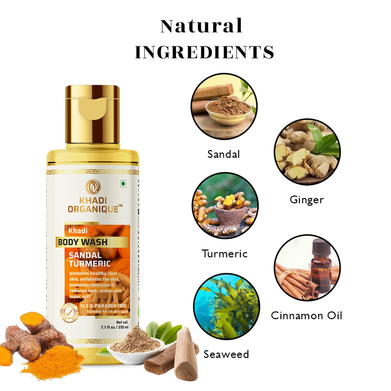 Khadi Organique Sandal Turmeric Body Wash SLS & Paraben Free