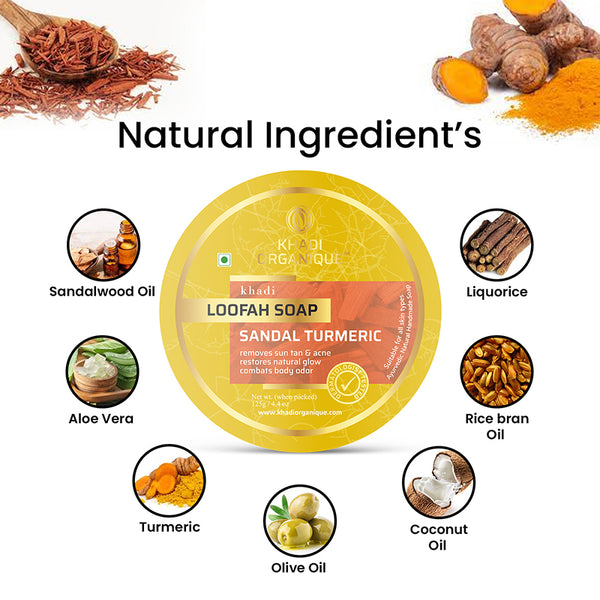 Khadi Organique Sandal Turmeric Loofah Soap