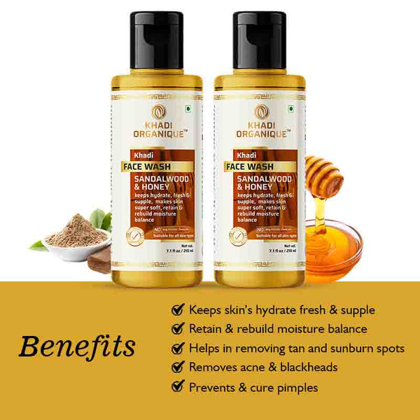 Khadi Organique Sandalwood and Honey Face Wash - pack of 2