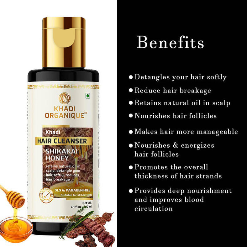 Khadi Organique Shikakai Honey Hair Cleanser (Shampoo) - SLS And Paraben Free -210ml